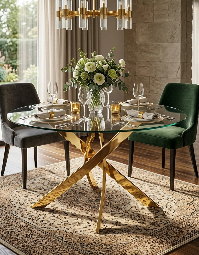 Glass Star Round Dining Table (Gold)