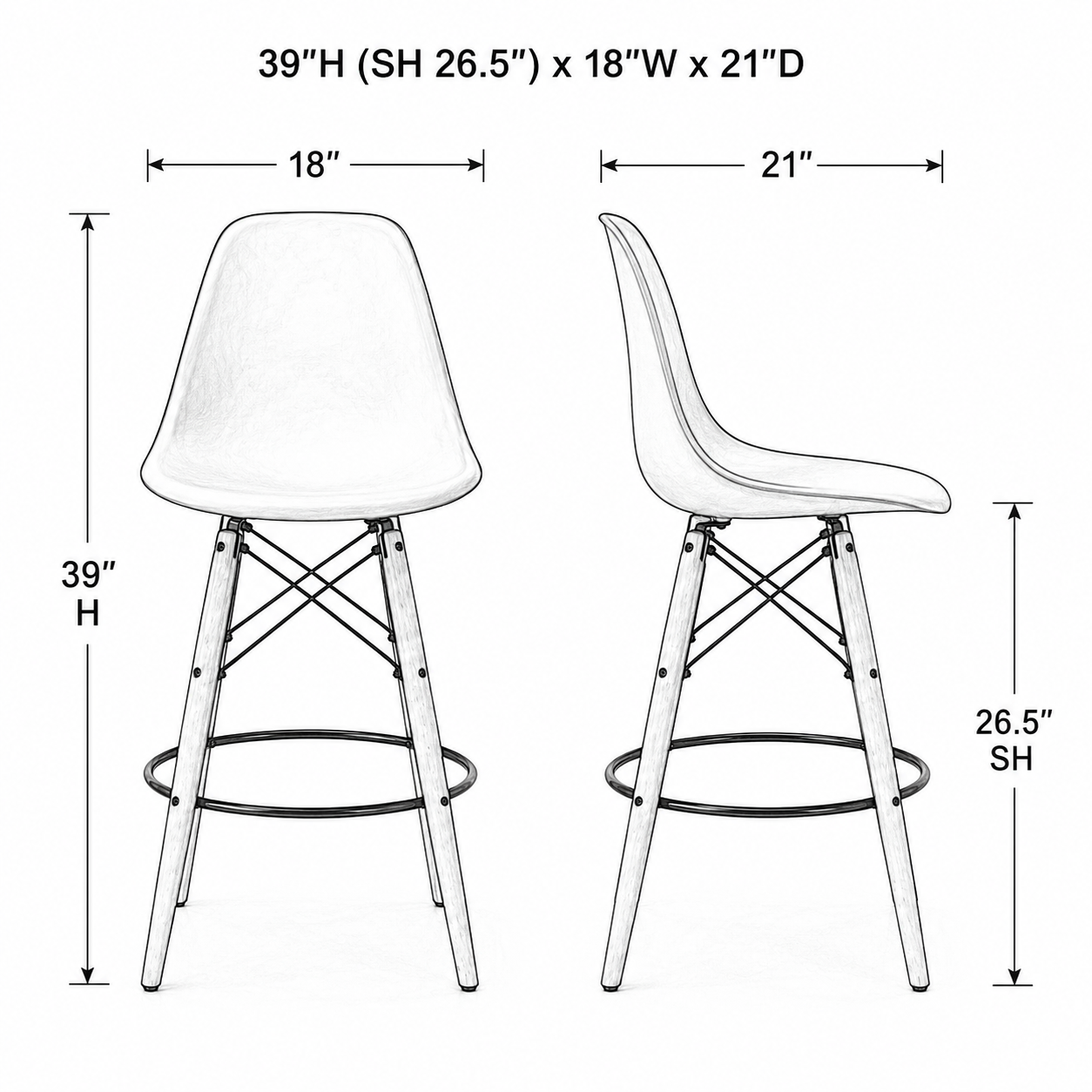 Eiffel Stool Natural Wood Legs (26")
