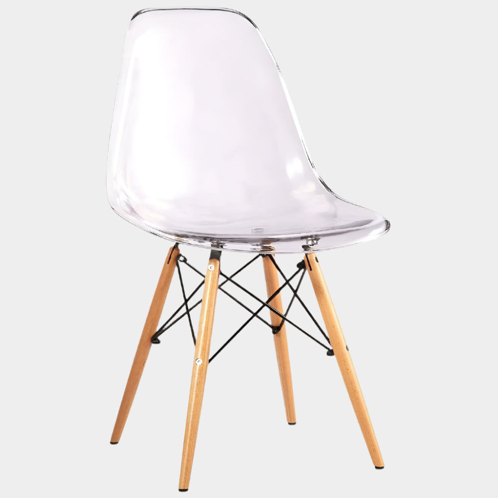 Eiffel Chair with Natural Wood Leg Clear