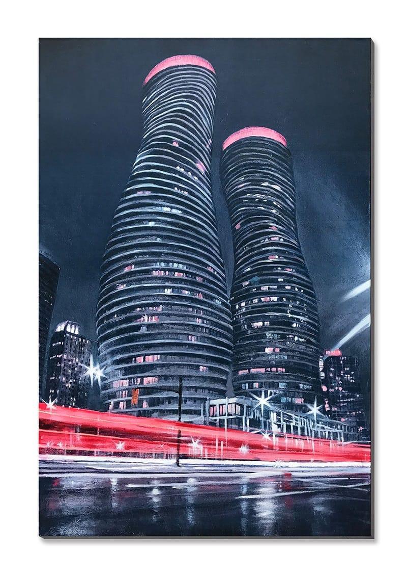 Monroe Towers Night View - 50% Hand Painted