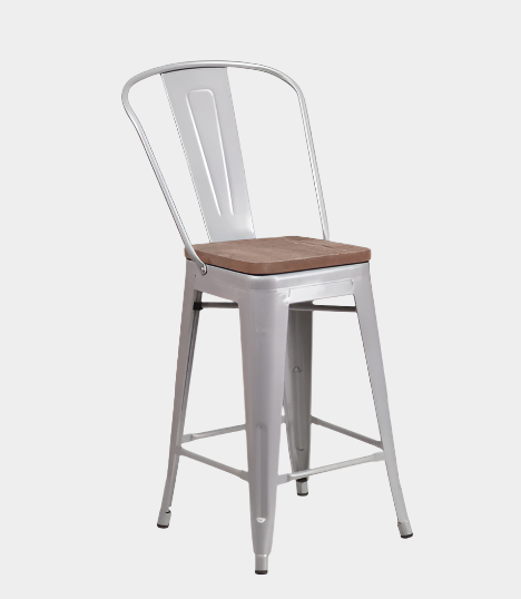 Tolix High Back w/ Wood Seat (Counter/Bar)