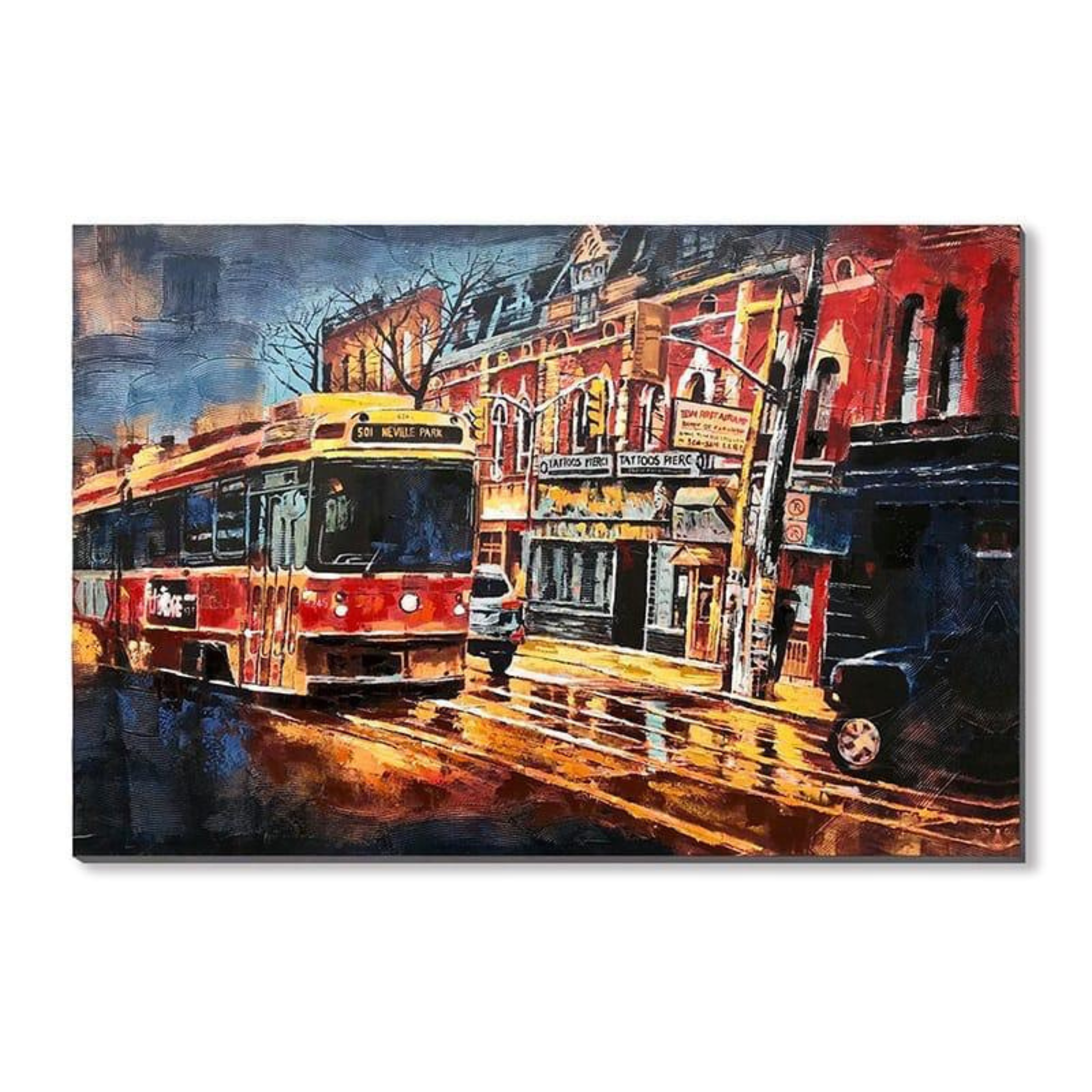 Street Car painting with Color Background - 50% Hand Painted